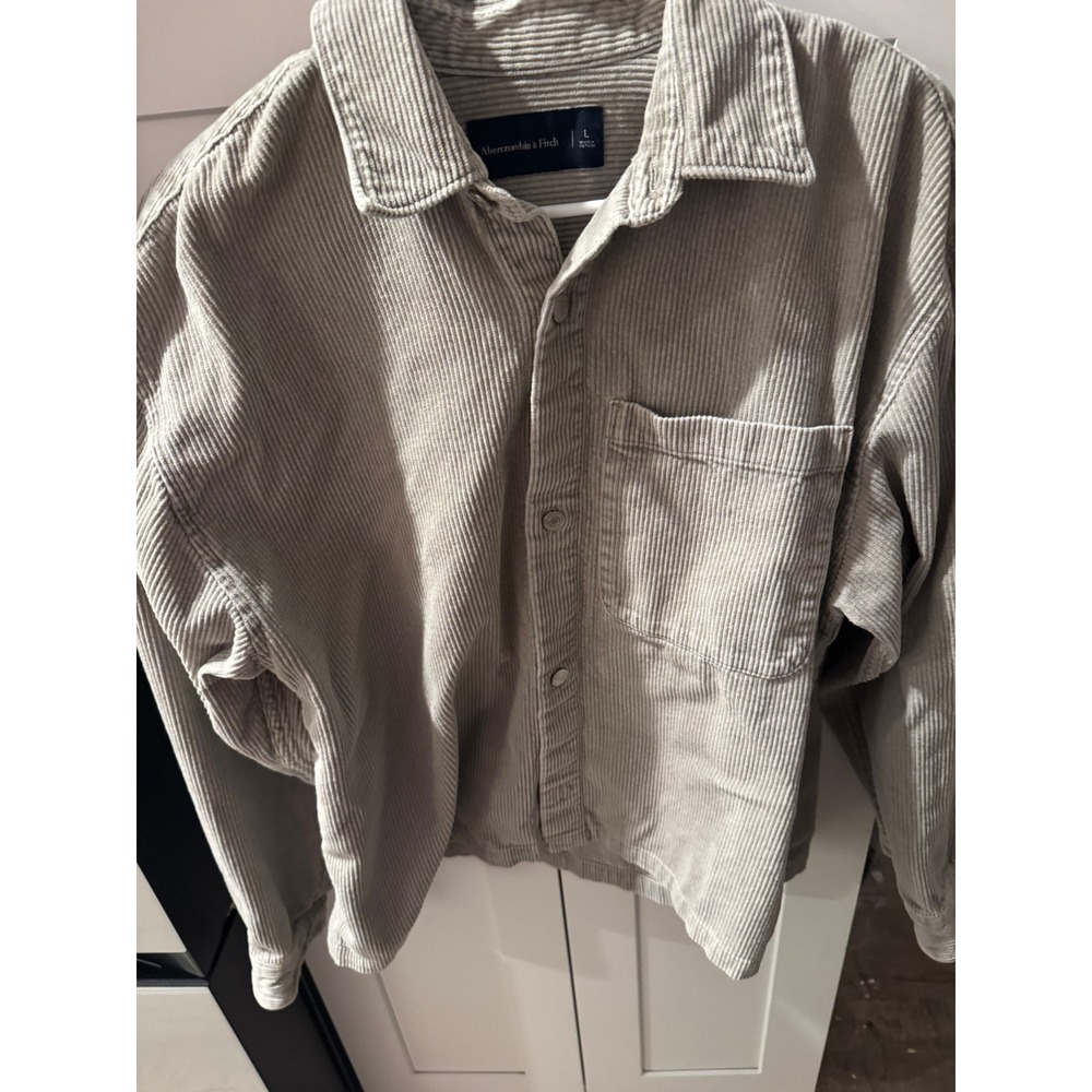 Abercrombie & Fitch Mens Large Tan Wide Wale Corduroy Button Down Shirt - Picture 2 of 7